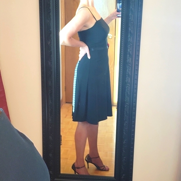 SALE! Cocktail Dress, Black, Spaghetti Strap, Stretch, A-line, Rosette, 6 - Picture 9 of 15